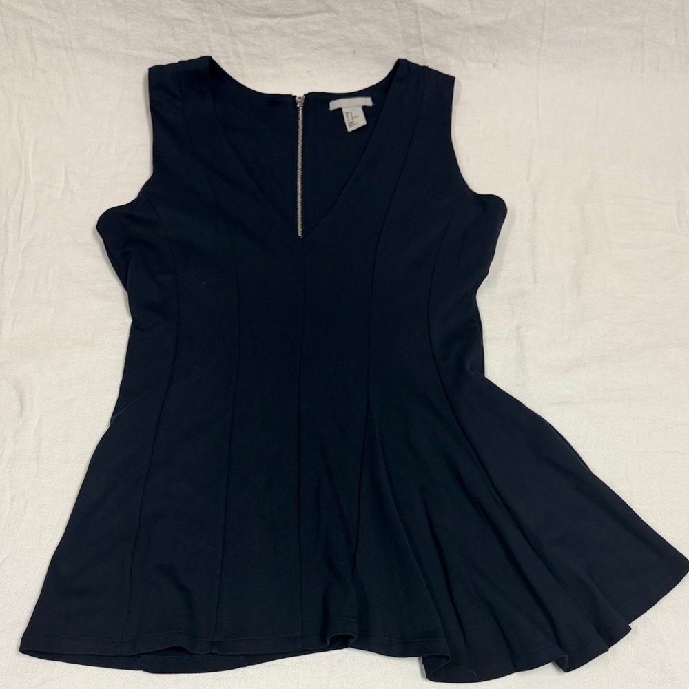 H&M Navy Blue Sleeveless Top Blouse Fit and Flare Medium
